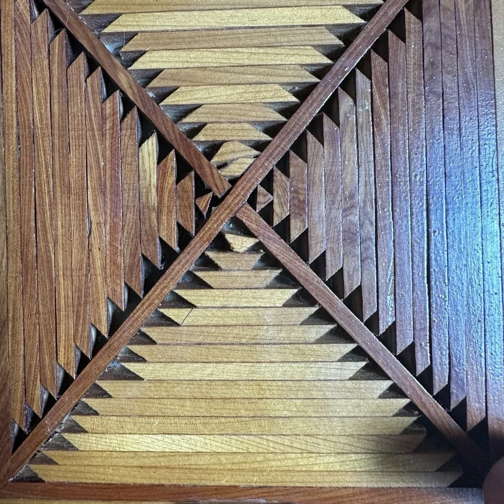 VTG Handmade‎ Jewelry Box 8 Inch Folk Art Inlay Marquetry Wood Felt New Mexico